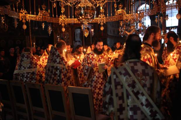 At the end the deacons come out. Everyone takes his position.